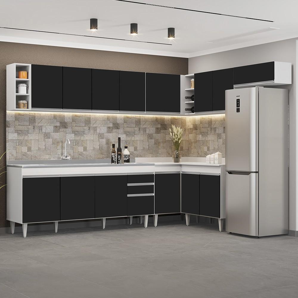 Armário De Cozinha Modulado De Canto 8 Peças Cp27 Com Pia Inox Branco/preto - Lumil - 2