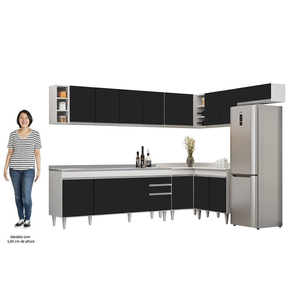 Armário De Cozinha Modulado De Canto 8 Peças Cp27 Com Pia Inox Branco/preto - Lumil - 5