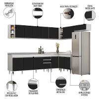 Armário De Cozinha Modulado De Canto 8 Peças Cp27 Com Pia Inox Branco/preto - Lumil - 3