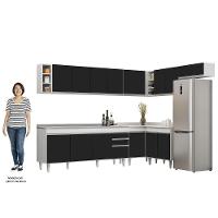 Armário De Cozinha Modulado De Canto 8 Peças Cp27 Com Pia Inox Branco/preto - Lumil - 5