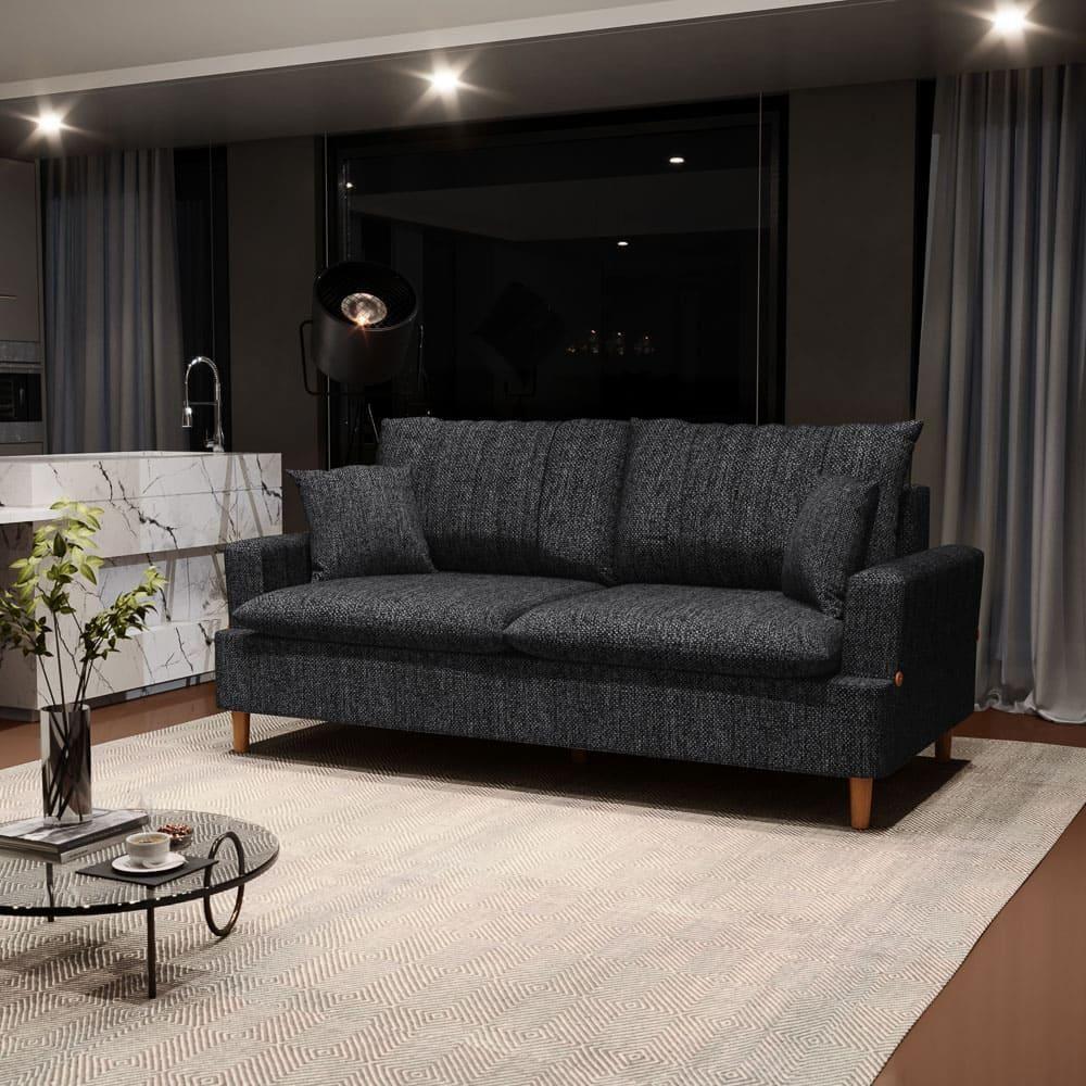 Sofá Living 3 Lugares 180cm Com Almofadas Veras D05 Linho Grafite - Mpozenato - 2