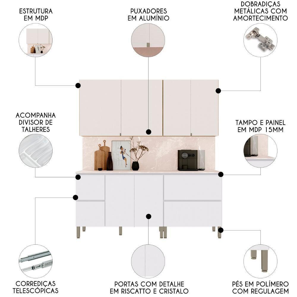 Armário De Cozinha Cp02 Com Tampo 120cm Minsk K02 Branco/soft - Mpozenato - 3