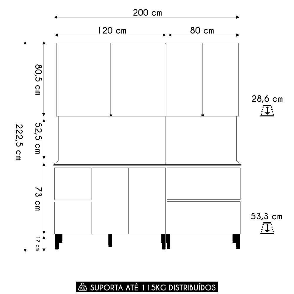 Armário De Cozinha Cp02 Com Tampo 120cm Minsk K02 Branco/soft - Mpozenato - 4