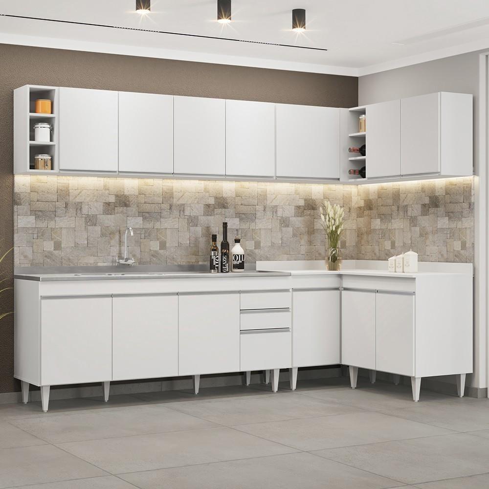 Armário De Cozinha Modulado De Canto 7 Peças Cp36 Com Pia Inox Branco - Lumil - 2
