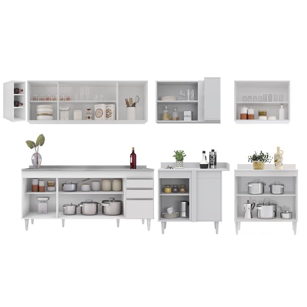 Armário De Cozinha Modulado De Canto 7 Peças Cp36 Com Pia Inox Branco - Lumil - 6