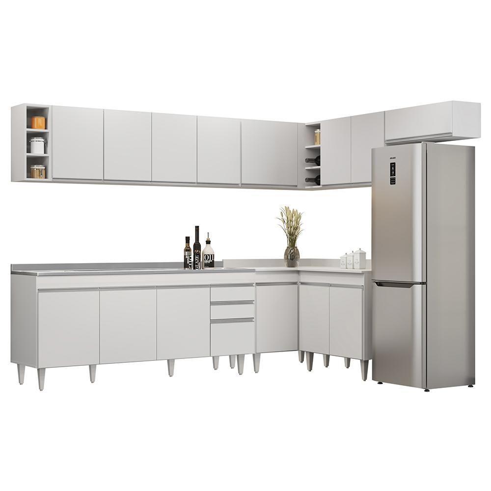Armário De Cozinha Modulado De Canto 8 Peças Cp27 Com Pia Inox Branco - Lumil - 1