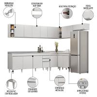 Armário De Cozinha Modulado De Canto 8 Peças Cp27 Com Pia Inox Branco - Lumil - 3