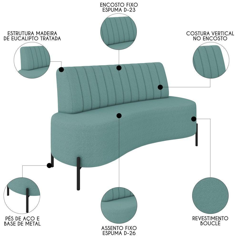 Sofá 2 Lugares 160cm Pés Aço Preto Tamar K04 Bouclê Azul - Mpozenato - 4