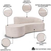 Sofá Living 3 Lugares 210cm Braço Direito Mozart D06 Linho Cru - Mpozenato - 3