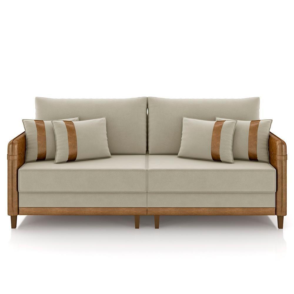 Sofá 2 Lugares Living 172cm Zoe K04 Veludo Bege/marrom - Mpozenato - 5