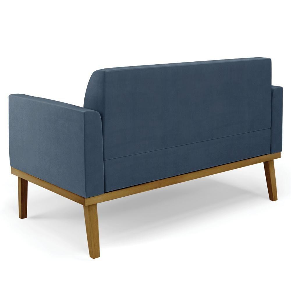 Sofá Namoradeira Base Madeira Castanho Maressa Suede Azul Marinho - Ibiza - 5