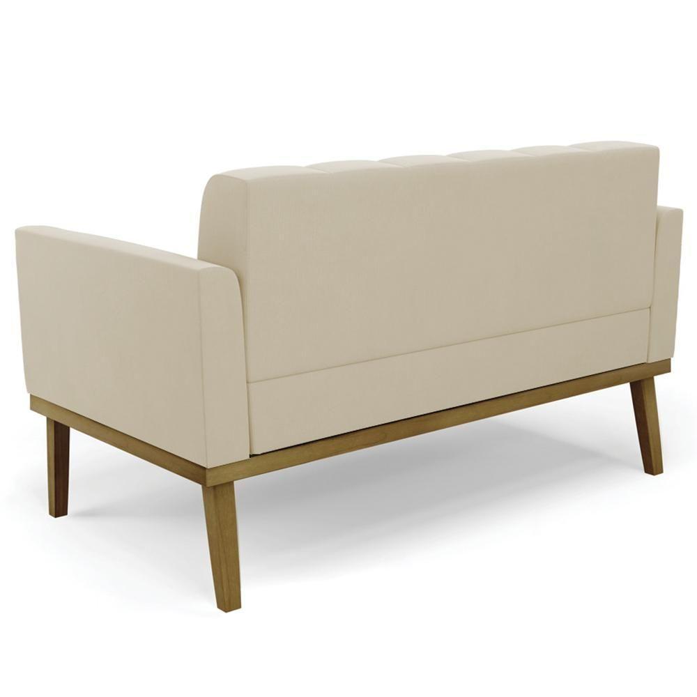 Sofá Namoradeira E 2 Poltronas Base Madeira Castanho Ana Suede Bege - Ibiza - 6