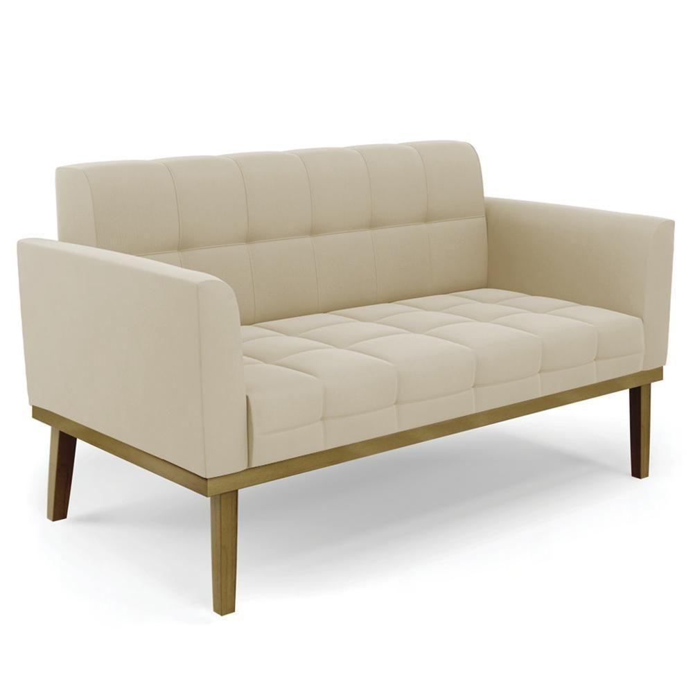 Sofá Namoradeira E 2 Poltronas Base Madeira Castanho Ana Suede Bege - Ibiza - 7