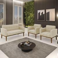 Sofá Namoradeira E 2 Poltronas Base Madeira Castanho Ana Suede Bege - Ibiza - 8