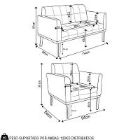 Sofá Namoradeira E 2 Poltronas Base Madeira Castanho Ana Suede Bege - Ibiza - 9