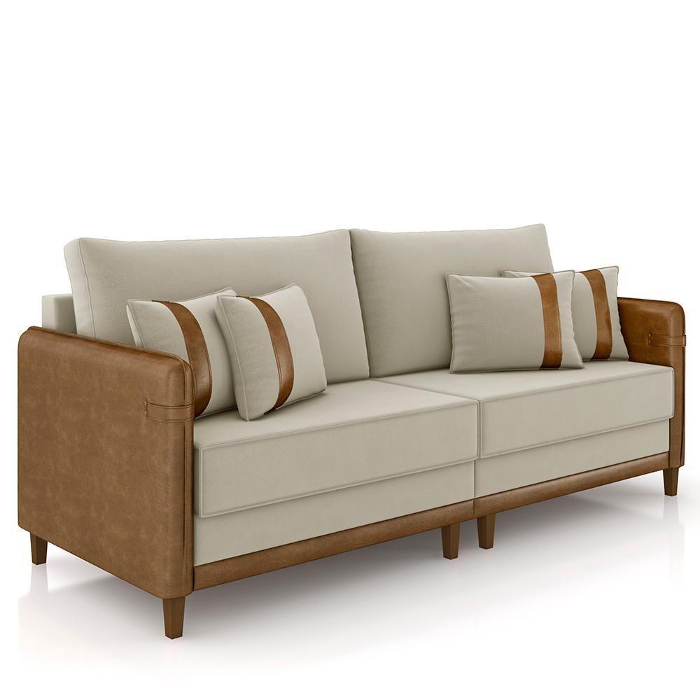 Sofá 3 Lugares Living 212cm Zoe K04 Veludo Bege/marrom - Mpozenato - 1