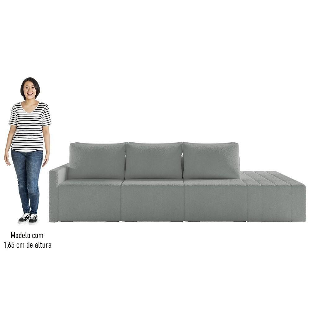 Sofá Ilha Modular Com Puff Para Sala Living 342cm Georgia K04 Bouclê Cinza Claro - Mpozenato - 5
