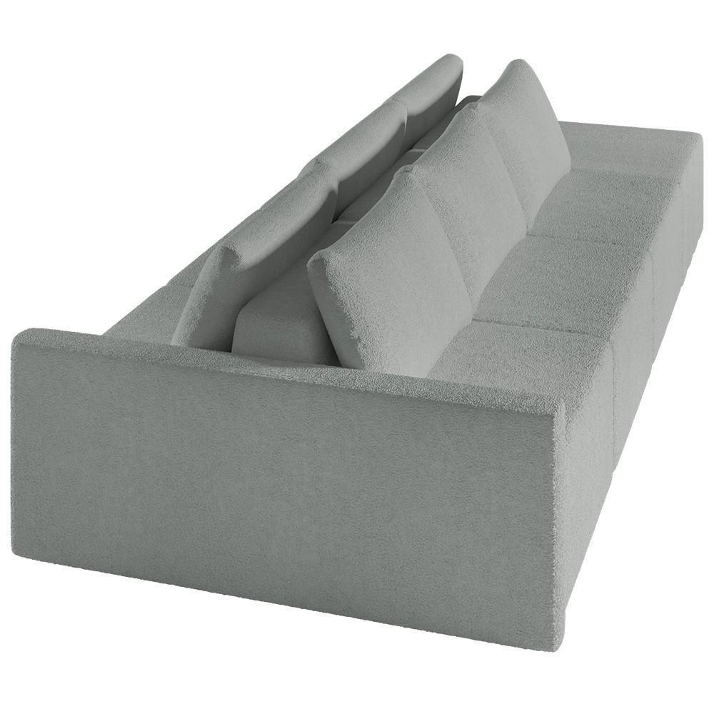 Sofá Ilha Modular Com Puff Para Sala Living 342cm Georgia K04 Bouclê Cinza Claro - Mpozenato - 8