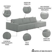 Sofá Ilha Modular Com Puff Para Sala Living 342cm Georgia K04 Bouclê Cinza Claro - Mpozenato - 3