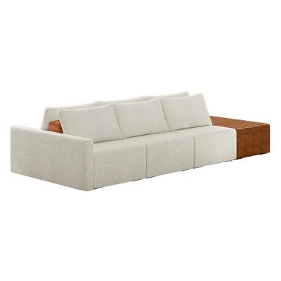 Sofá Ilha Modular Living Com Puff 342cm Georgia K04 Bouclê Bege/caramelo - Mpozenato