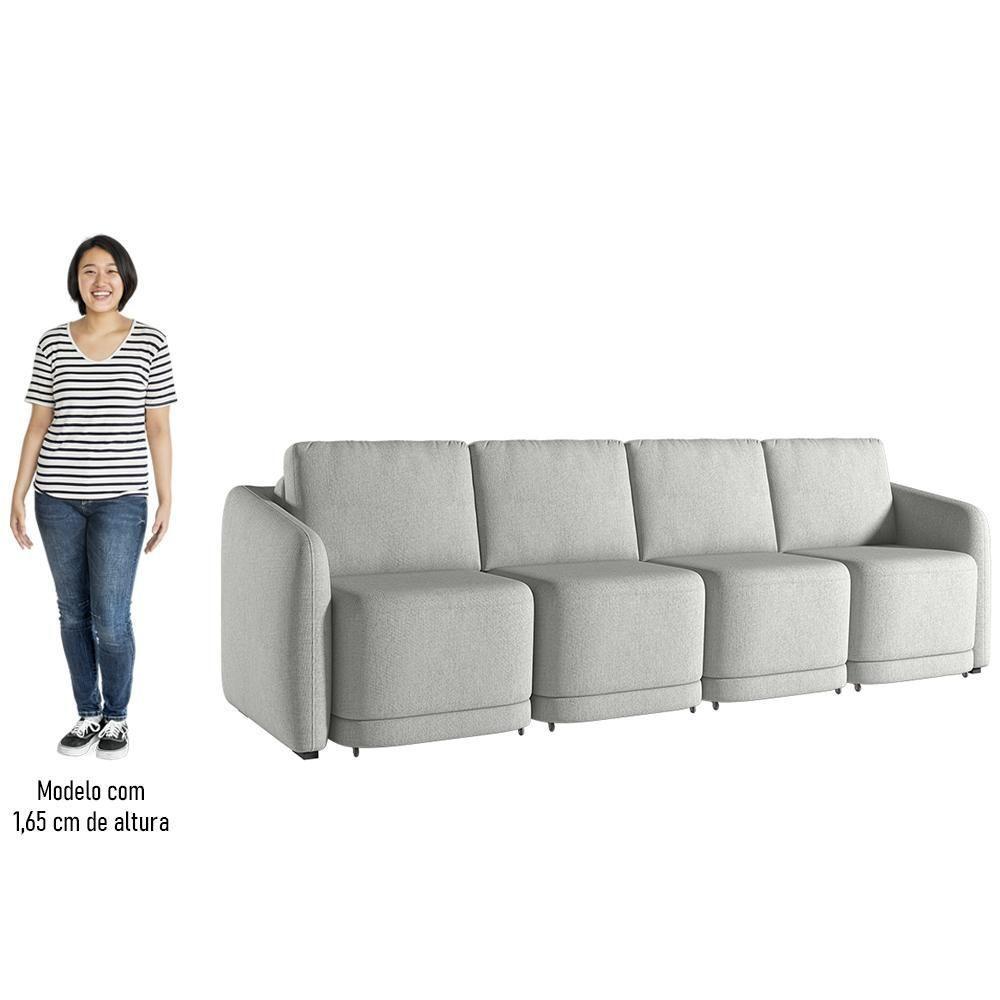 Sofá Cama Casal Para Sala 316cm Polska K04 Linho Cinza - Mpozenato - 5