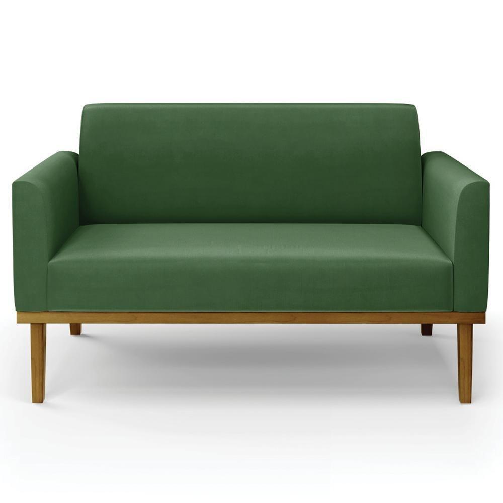 Sofá Namoradeira E 2 Poltronas Base Madeira Castanho Maressa Suede Verde - Ibiza - 9