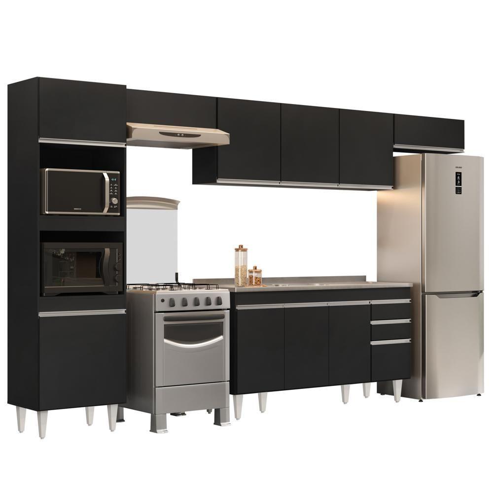 Armário De Cozinha Modulada 5 Peças Cp15 Balcão Com Pia Inox Preto - Lumil - 1