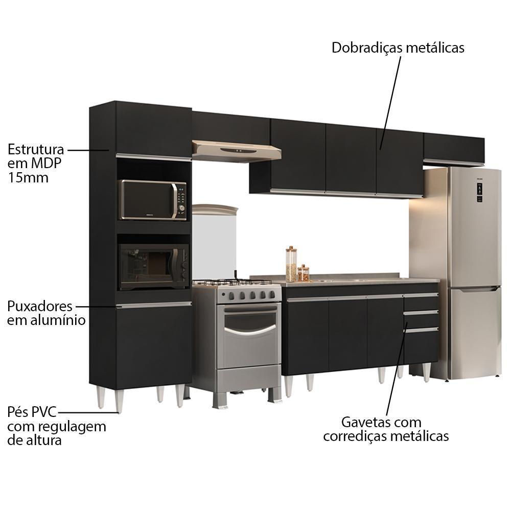 Armário De Cozinha Modulada 5 Peças Cp15 Balcão Com Pia Inox Preto - Lumil - 3