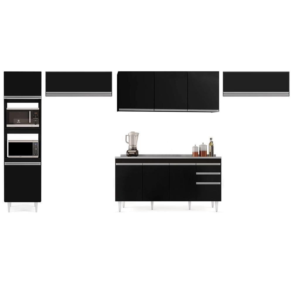 Armário De Cozinha Modulada 5 Peças Cp15 Balcão Com Pia Inox Preto - Lumil - 6