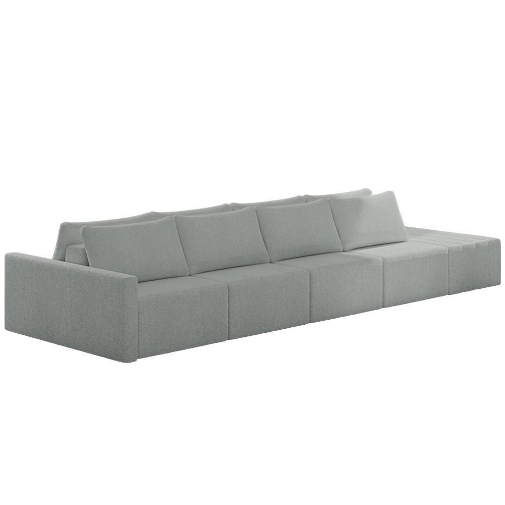 Sofá Ilha Modular Com Puff Para Sala Living 432cm Georgia K04 Bouclê Cinza Claro - Mpozenato - 1