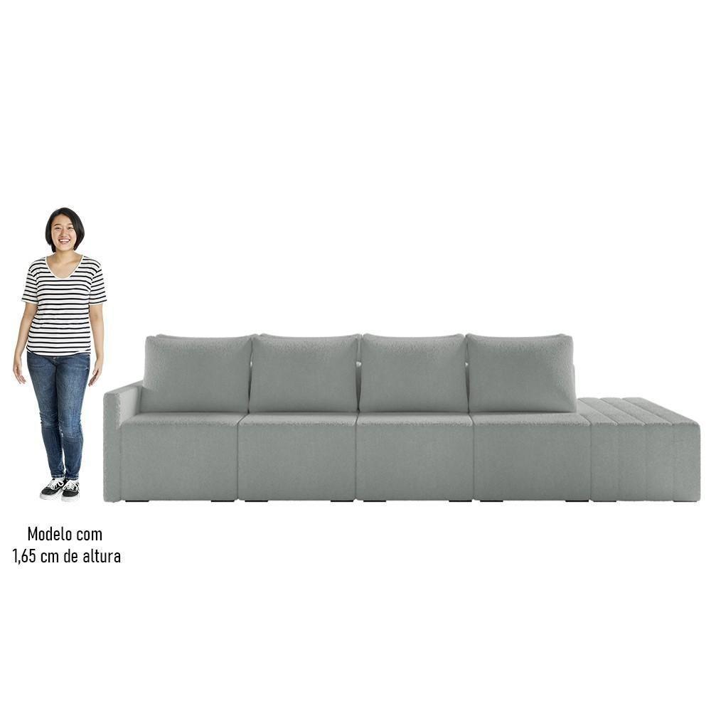 Sofá Ilha Modular Com Puff Para Sala Living 432cm Georgia K04 Bouclê Cinza Claro - Mpozenato - 5