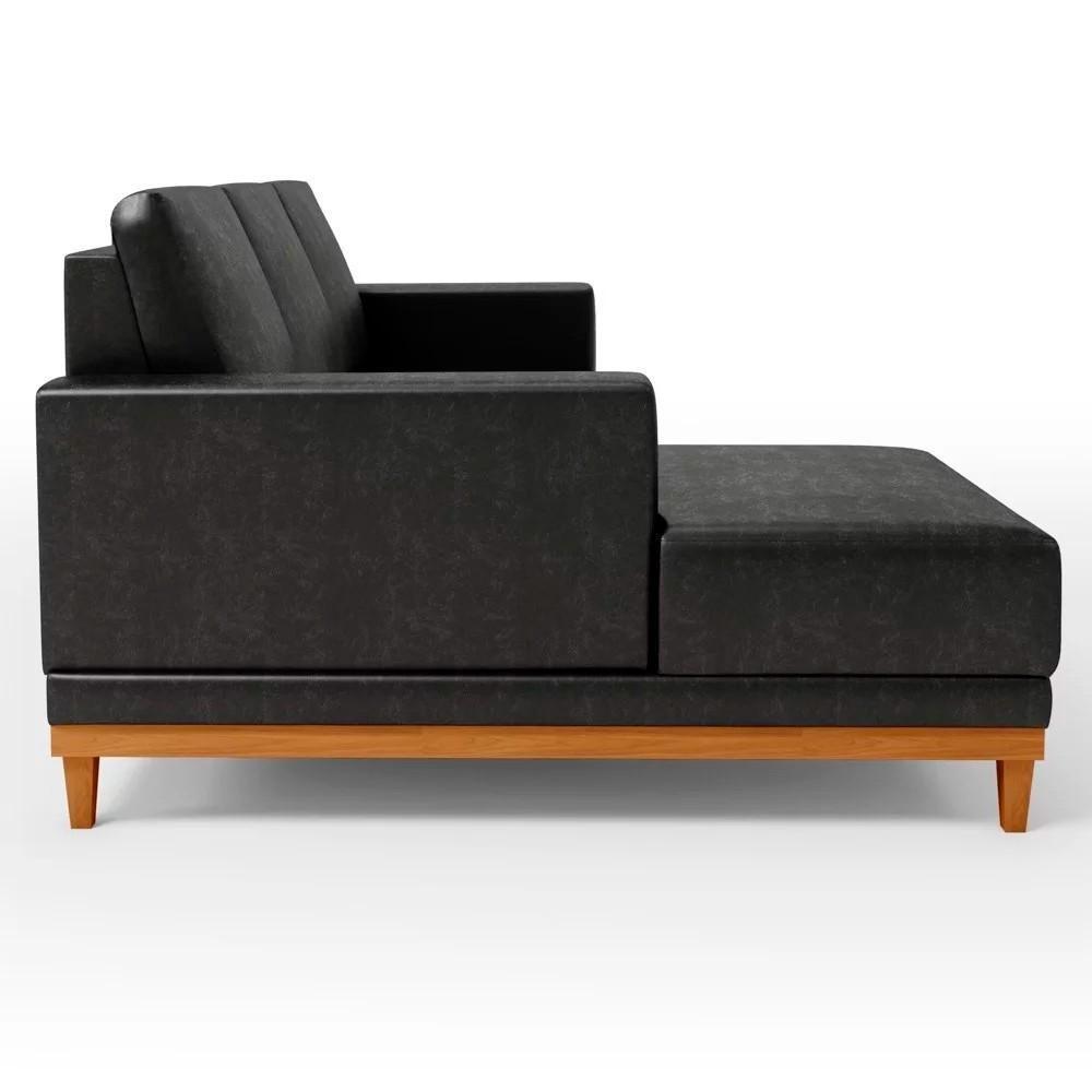 Sofá 3 Lugares 200cm Living Com Chaise Esquerdo Sala De Estar Kayrós D05 Sintético Preto - Mpozenato - 3