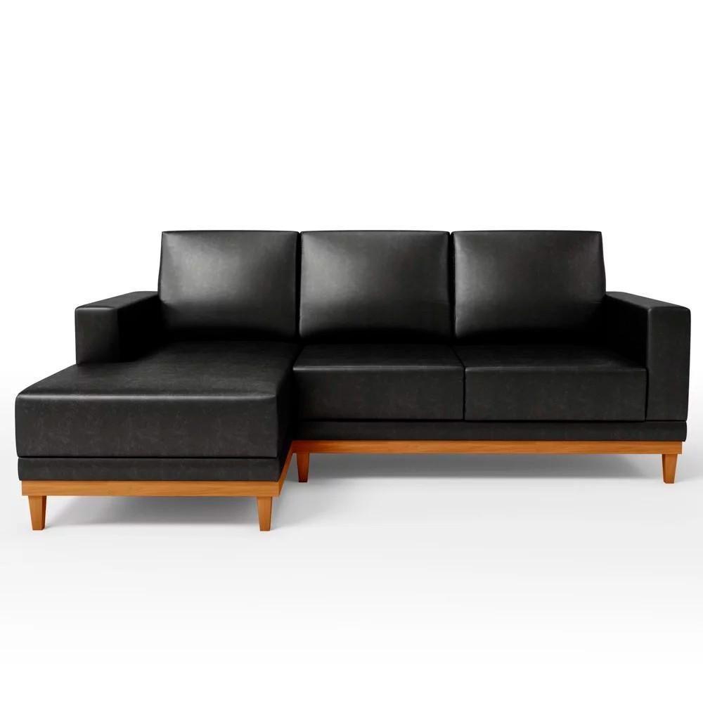 Sofá 3 Lugares 200cm Living Com Chaise Esquerdo Sala De Estar Kayrós D05 Sintético Preto - Mpozenato - 5