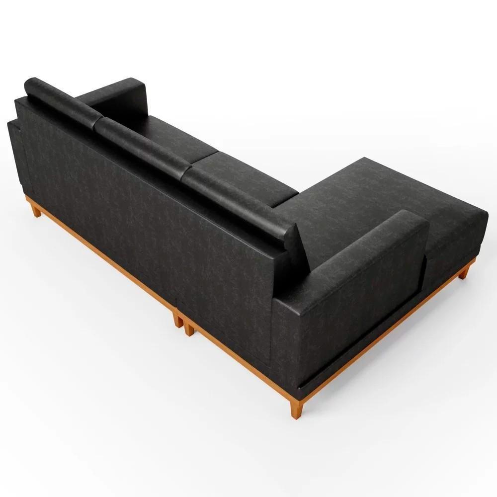 Sofá 3 Lugares 200cm Living Com Chaise Esquerdo Sala De Estar Kayrós D05 Sintético Preto - Mpozenato - 7