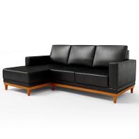 Sofá 3 Lugares 200cm Living Com Chaise Esquerdo Sala De Estar Kayrós D05 Sintético Preto - Mpozenato - 1