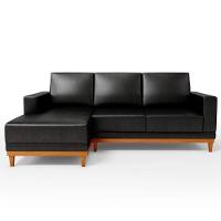 Sofá 3 Lugares 200cm Living Com Chaise Esquerdo Sala De Estar Kayrós D05 Sintético Preto - Mpozenato - 5