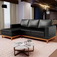 Sofá 3 Lugares 200cm Living Com Chaise Esquerdo Sala De Estar Kayrós D05 Sintético Preto - Mpozenato - 6