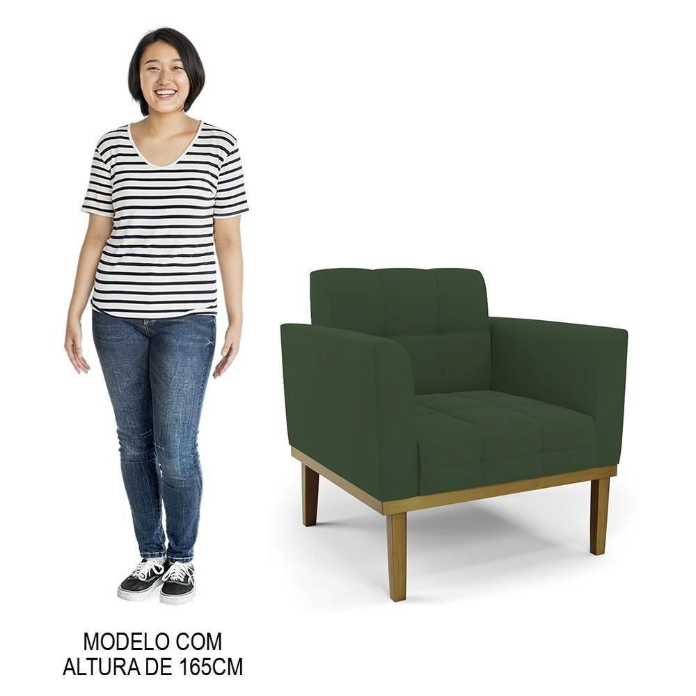 Sofá Namoradeira E 2 Poltronas Base Madeira Castanho Ana Veludo Verde - Ibiza - 7