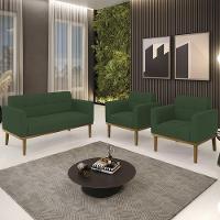 Sofá Namoradeira E 2 Poltronas Base Madeira Castanho Ana Veludo Verde - Ibiza - 2