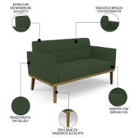 Sofá Namoradeira E 2 Poltronas Base Madeira Castanho Ana Veludo Verde - Ibiza - 3