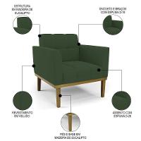 Sofá Namoradeira E 2 Poltronas Base Madeira Castanho Ana Veludo Verde - Ibiza - 5