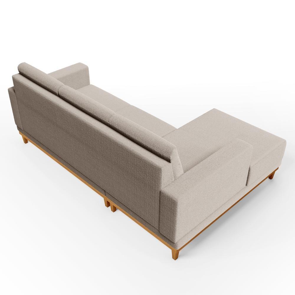 Sofá Living 200cm 3 Lugares Com Chaise Esquerdo Kayrós D05 Boucle Bege - Mpozenato - 2