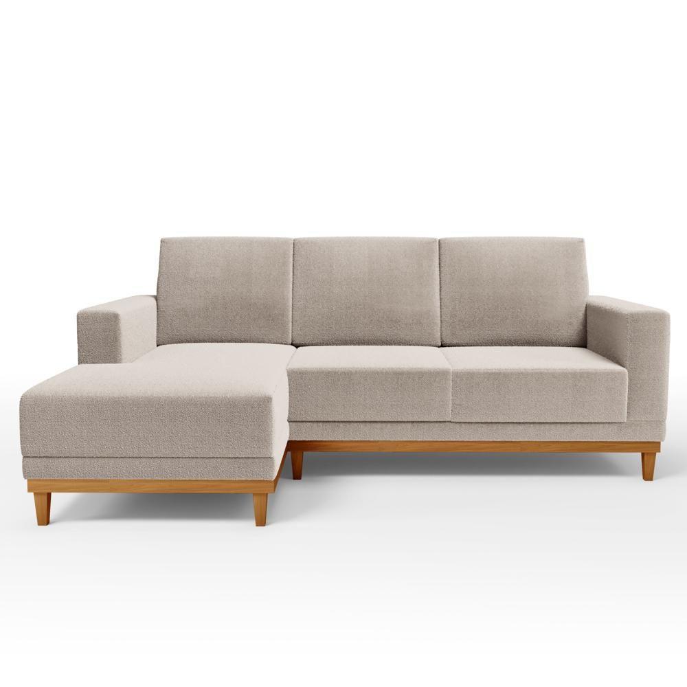 Sofá Living 200cm 3 Lugares Com Chaise Esquerdo Kayrós D05 Boucle Bege - Mpozenato - 3