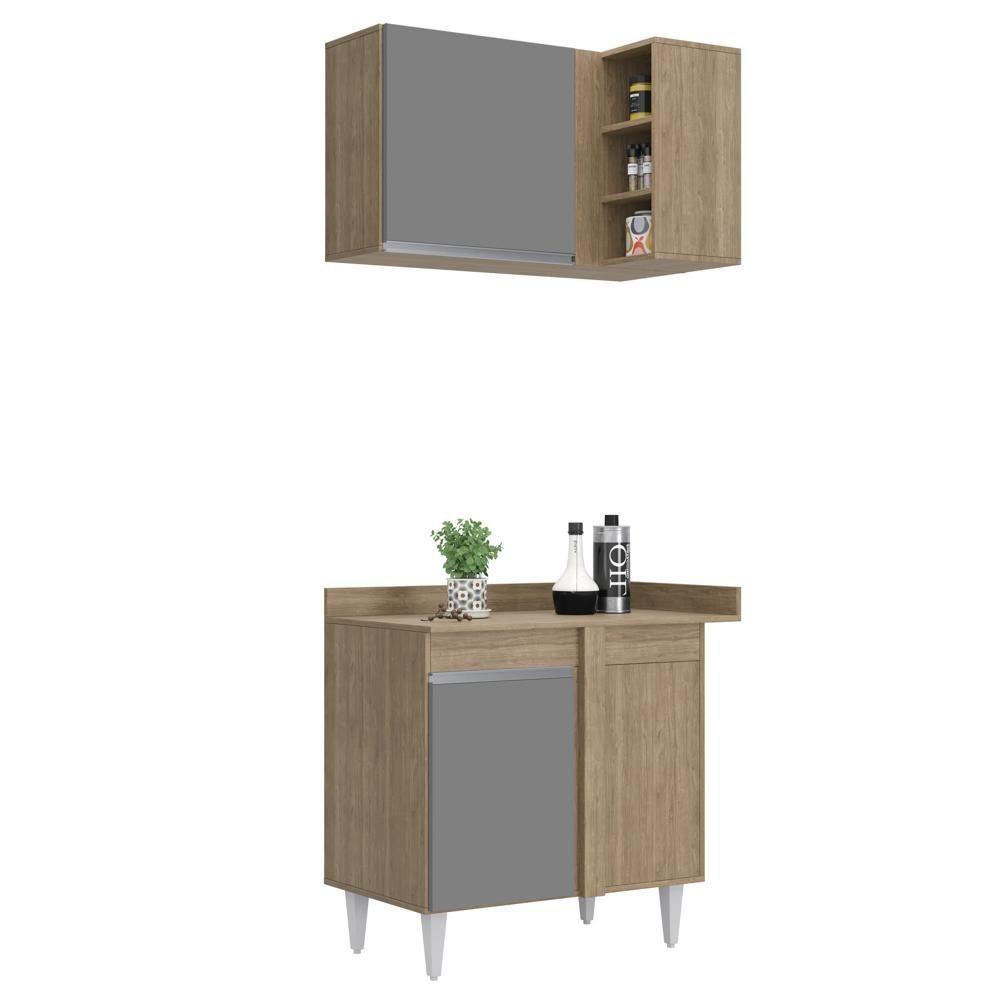 Armário De Cozinha Modulado De Canto Esquerdo 4 Peças Cp47 Balcão Com Tampo Castanho/cinza - Lumil - 9