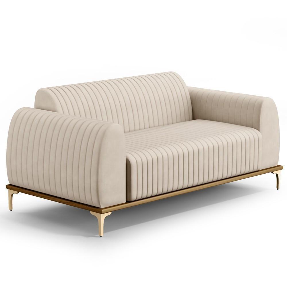 Sofá 210cm 3 Lugares Base Gold Molino D06 Suede C-309 Bege - Mpozenato - 1