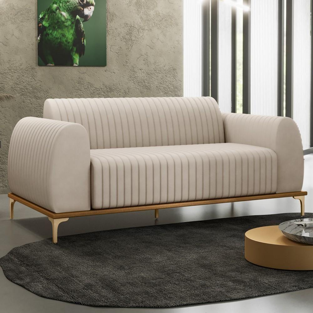 Sofá 210cm 3 Lugares Base Gold Molino D06 Suede C-309 Bege - Mpozenato - 2