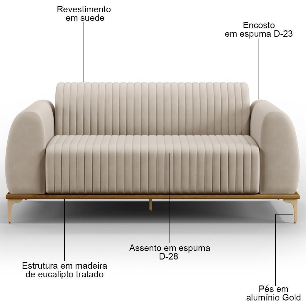 Sofá 210cm 3 Lugares Base Gold Molino D06 Suede C-309 Bege - Mpozenato - 3