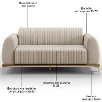Sofá 210cm 3 Lugares Base Gold Molino D06 Suede C-309 Bege - Mpozenato - 3
