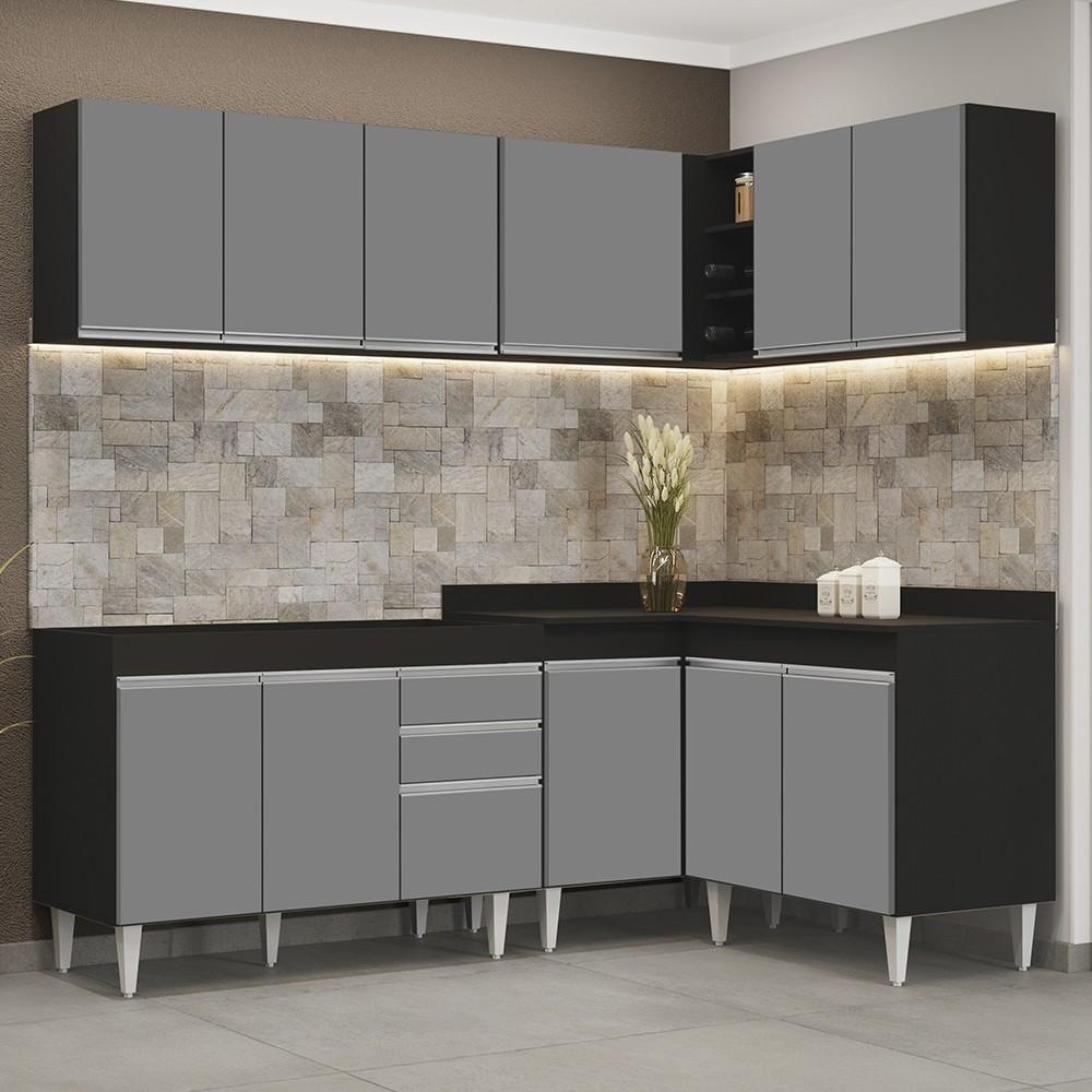 Armário De Cozinha Modulado De Canto 6 Peças Cp28 Balcão Sem Tampo Preto/cinza - Lumil - 6