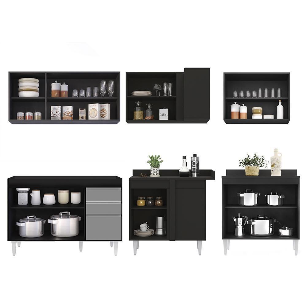 Armário De Cozinha Modulado De Canto 6 Peças Cp28 Balcão Sem Tampo Preto/cinza - Lumil - 9